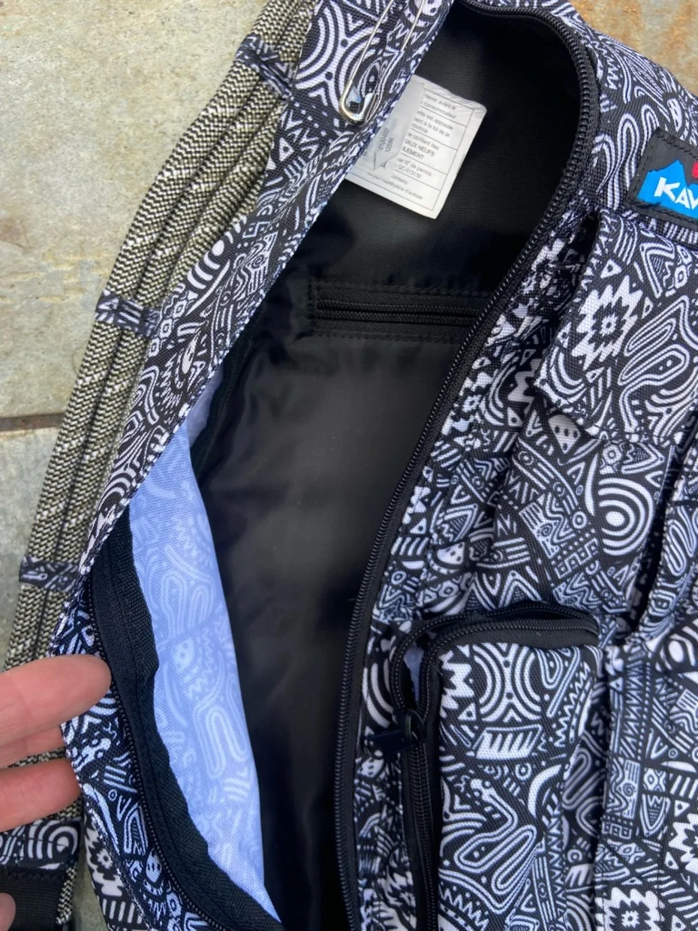 Kavu Backpack Sling Back Black‎ White Abstract